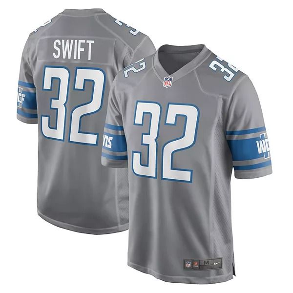 Men Detroit Lions 32 Andre Swift Nike Grey Game NFL Jersey